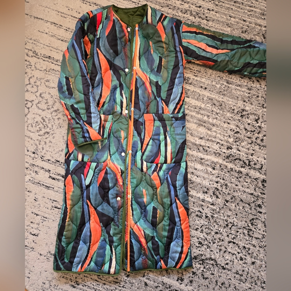 Never Fully Dressed NFD Green Quilted Reversivle Long Coat - Picture 3 of 3
